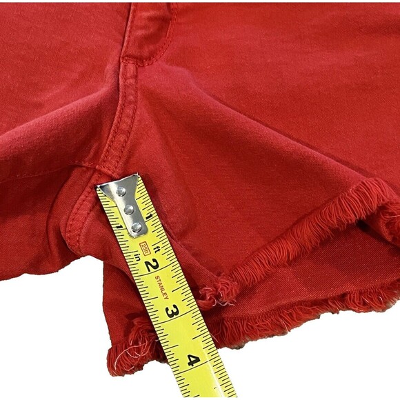Universal Thread Wmn Red Denim Shorts High Rise Shortie Cut Off Fringe Stretch 2 - Picture 3 of 7